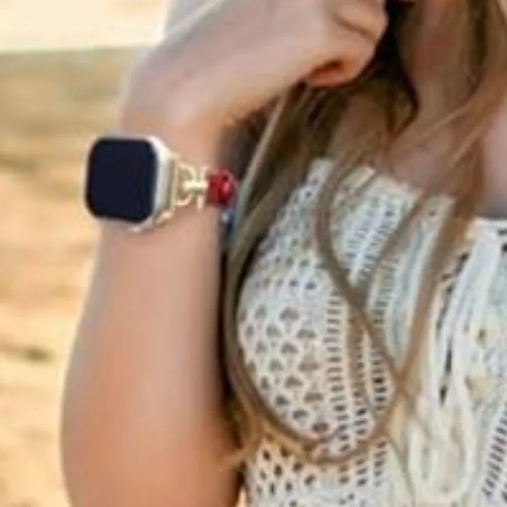 NEW Red/Gold Luxury Fashion Apple Watch Band - Picture 3 of 4